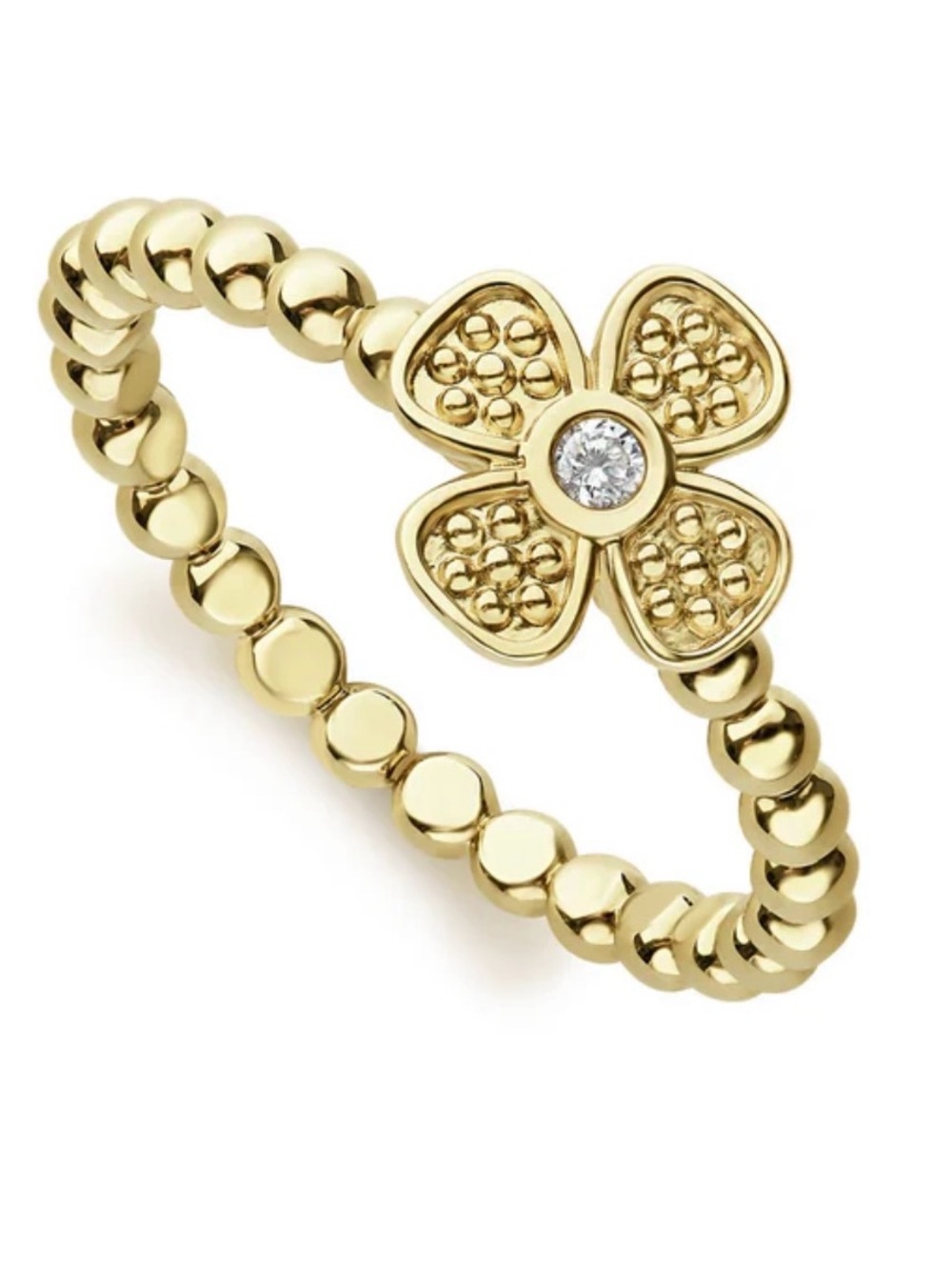 Gold Floral Bead Band Ring with Center Stone